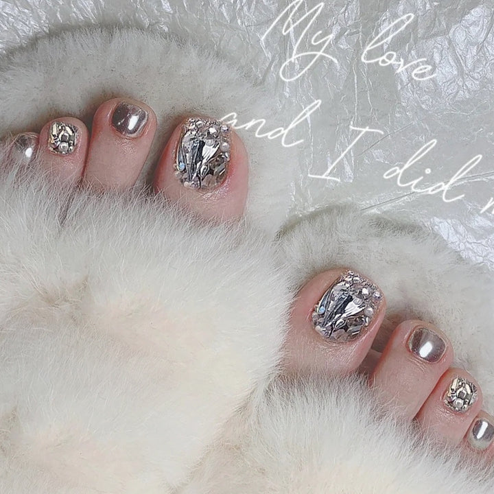 Premium Decorative Press-On Toenails with Crystal Accents Stornfield