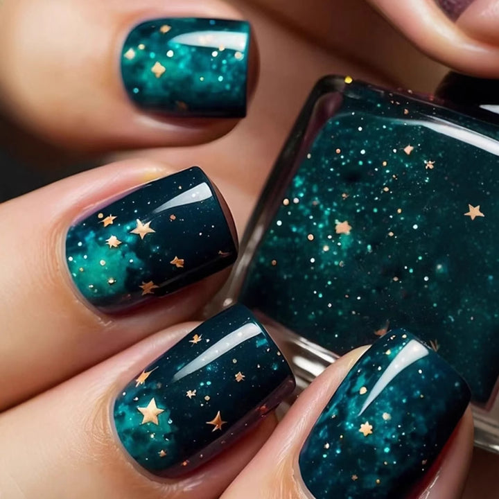 Glitter nail polish with star accents Stornfield