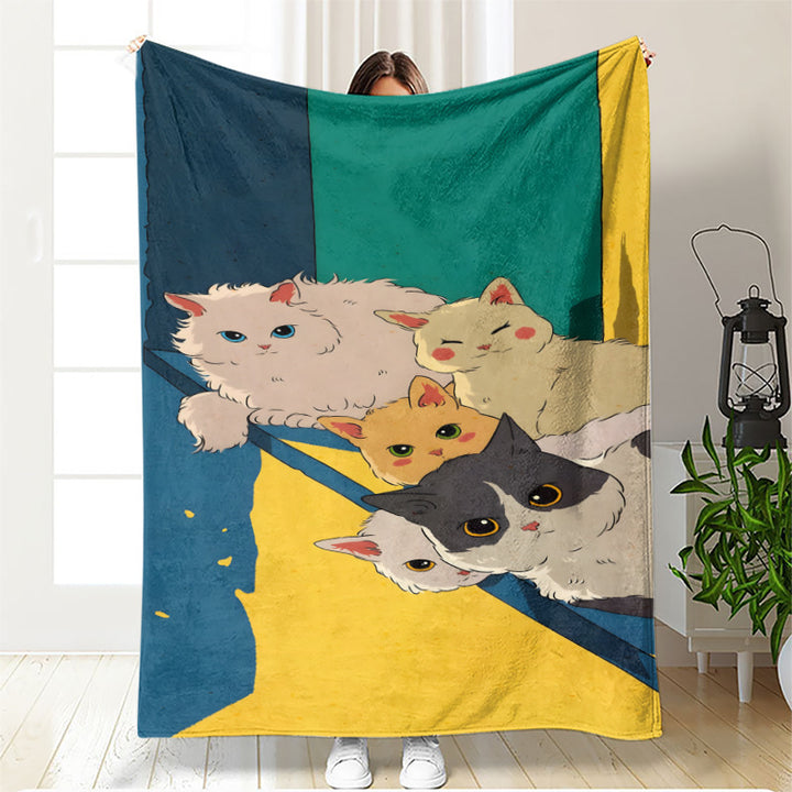 Artistic Cat-Themed Fleece Blanket