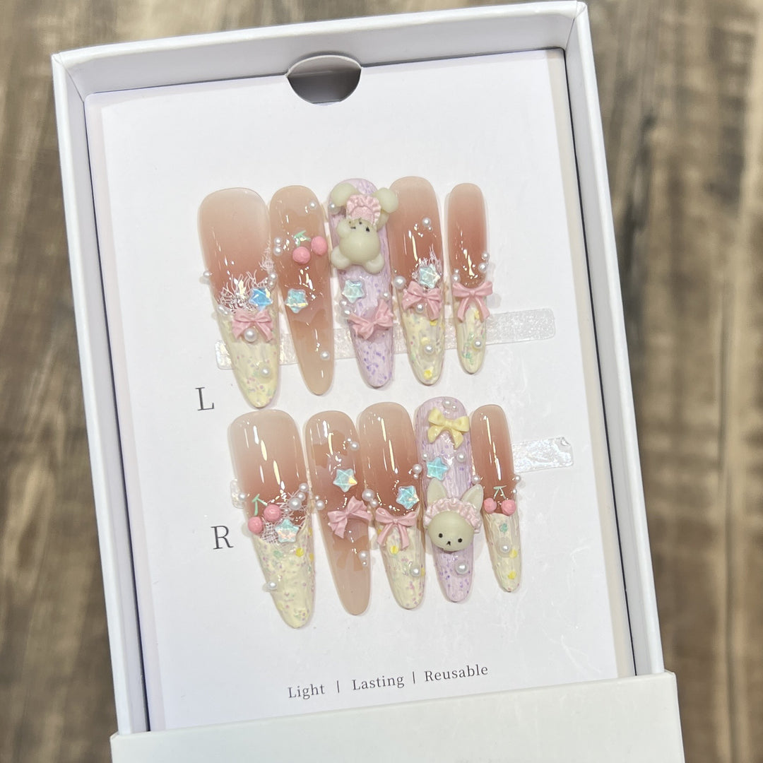 Themed Decorative Press-On Nails with 3D Accents Stornfield