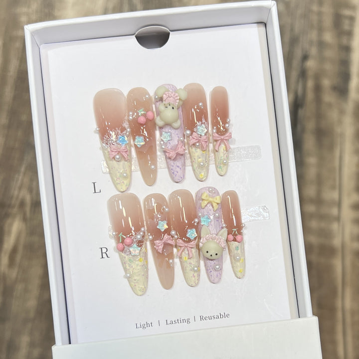 Themed Decorative Press-On Nails with 3D Accents Stornfield