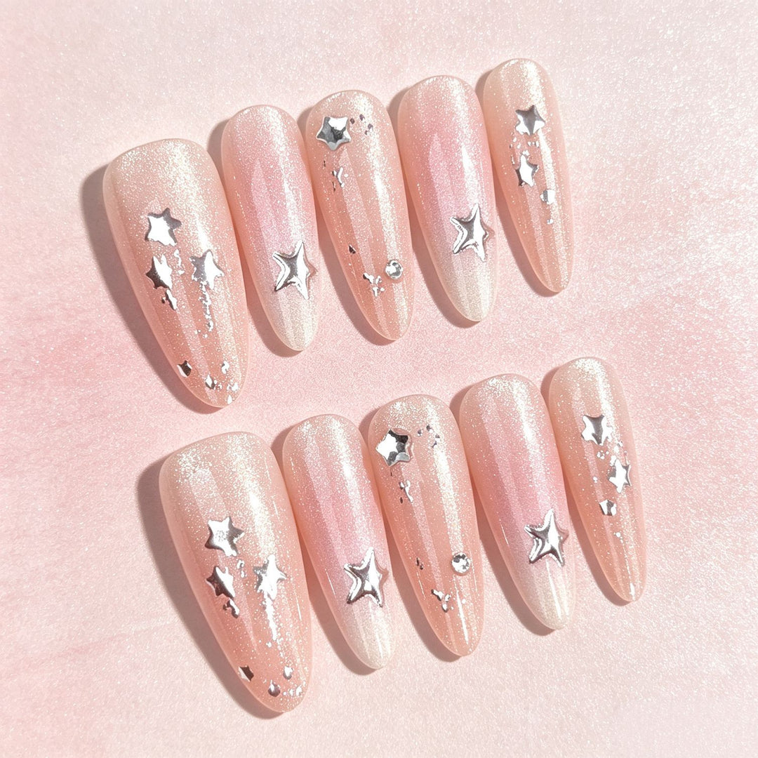 Premium Press-On Nail Art Set with Star Accents and Ombre Finish