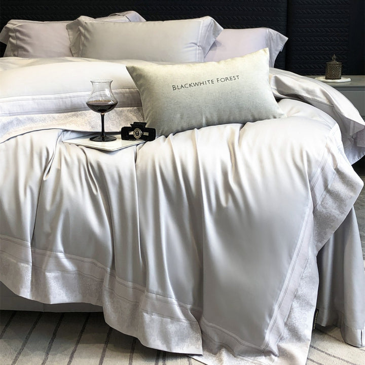 Luxury Satin Duvet Cover Set with Embroidered Border