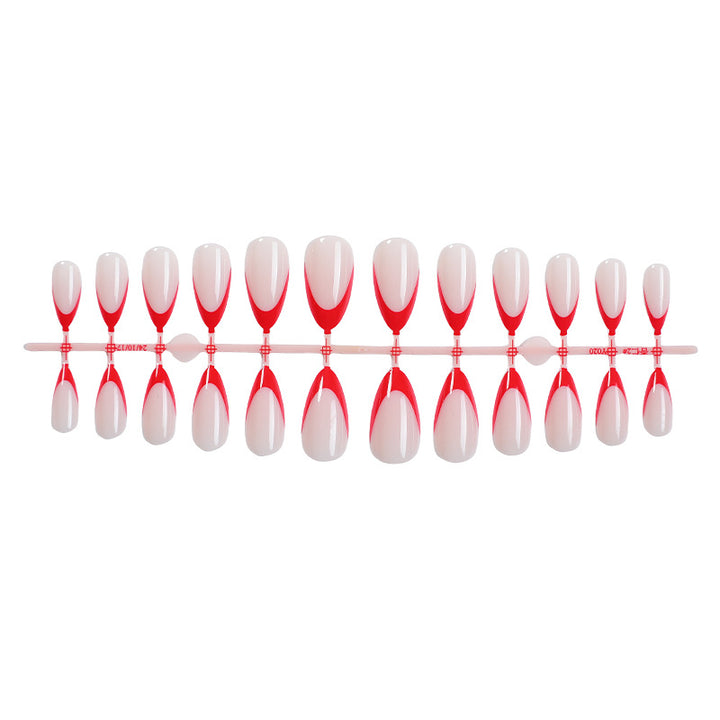 Decorative Press-On Nail Art Set with Elegant Red and White Design Stornfield