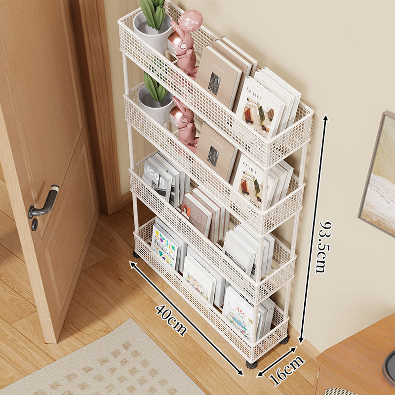 Slim Four-Tier Metal Mesh Narrow Bookshelf Organizer