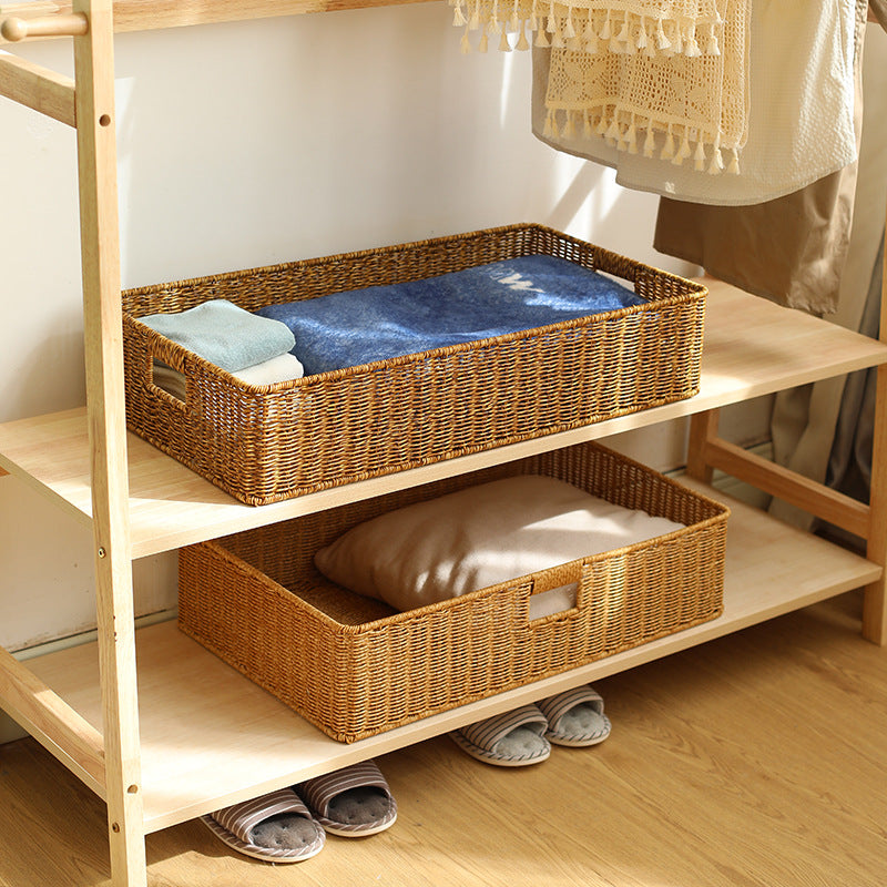Handwoven Rectangular Storage Basket with Cut-Out Handles Stornfield