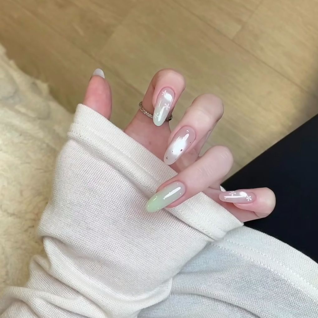 Ombre Floral Glitter Nail Extensions