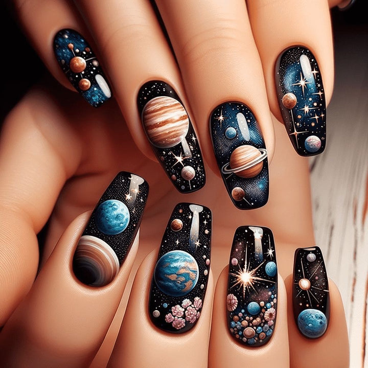 Artificial nails with galactic motifs Stornfield