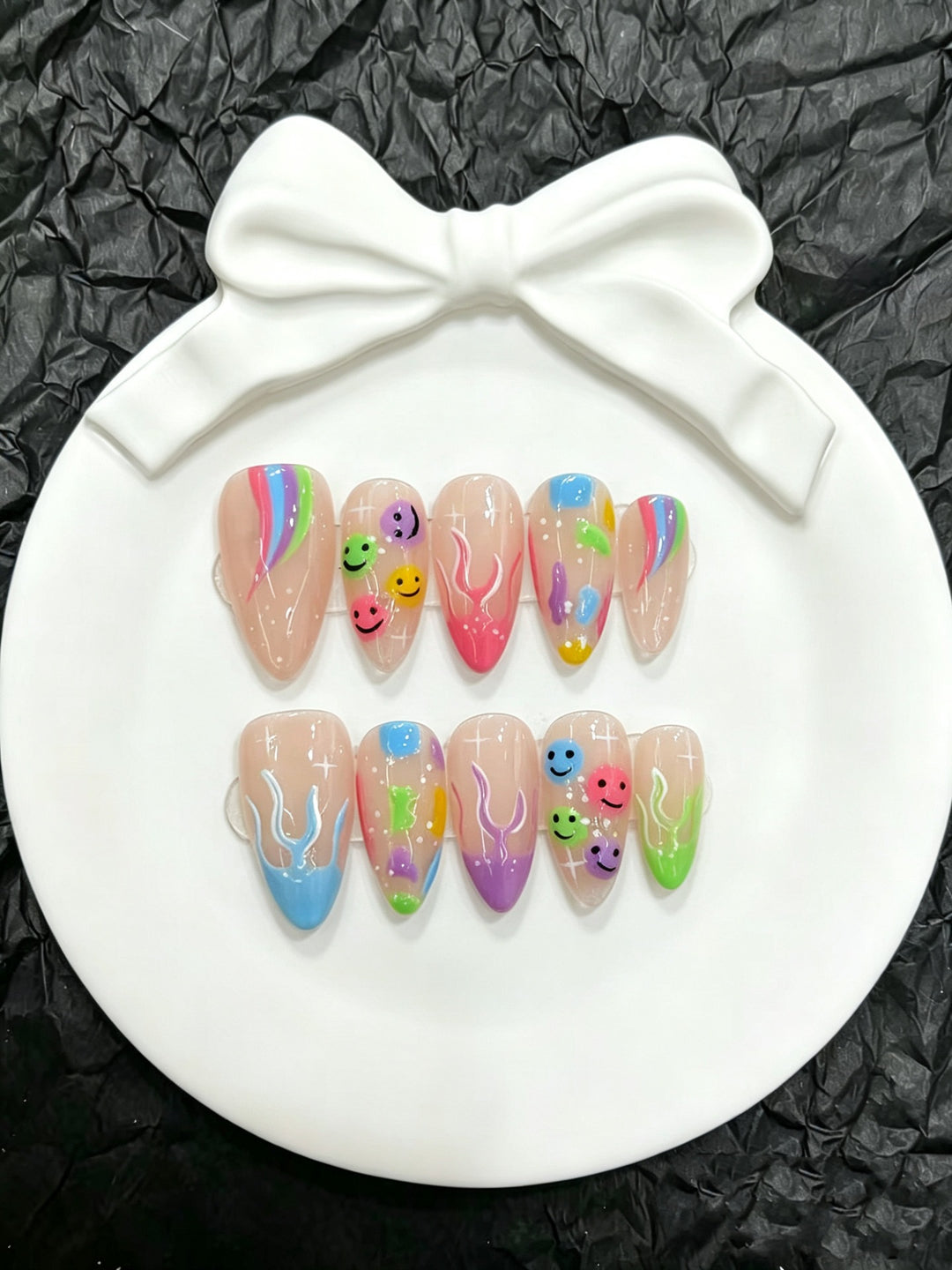 Artistic Smileys and Rainbow-Inspired Press-On Nails