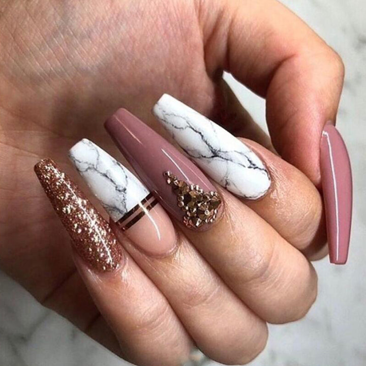 Elegant Marble Press-On Nail Art Set Stornfield