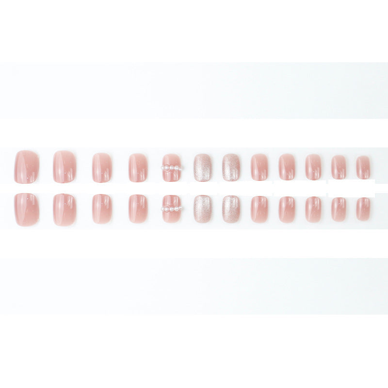 Luxury Press-On Nail Set with Pearl and Glitter Accents Stornfield