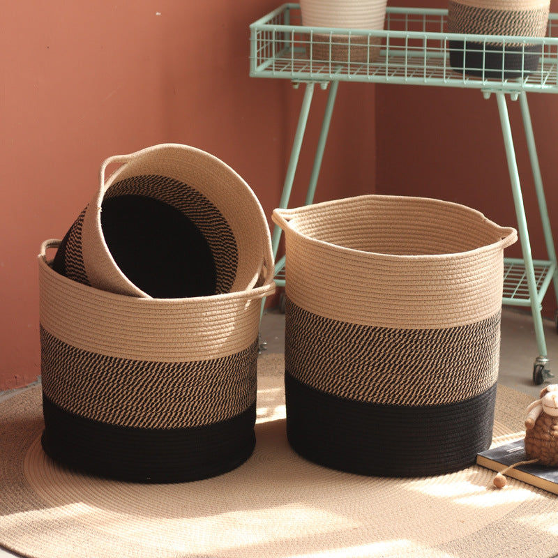 Modern storage basket with gray knit pattern Stornfield