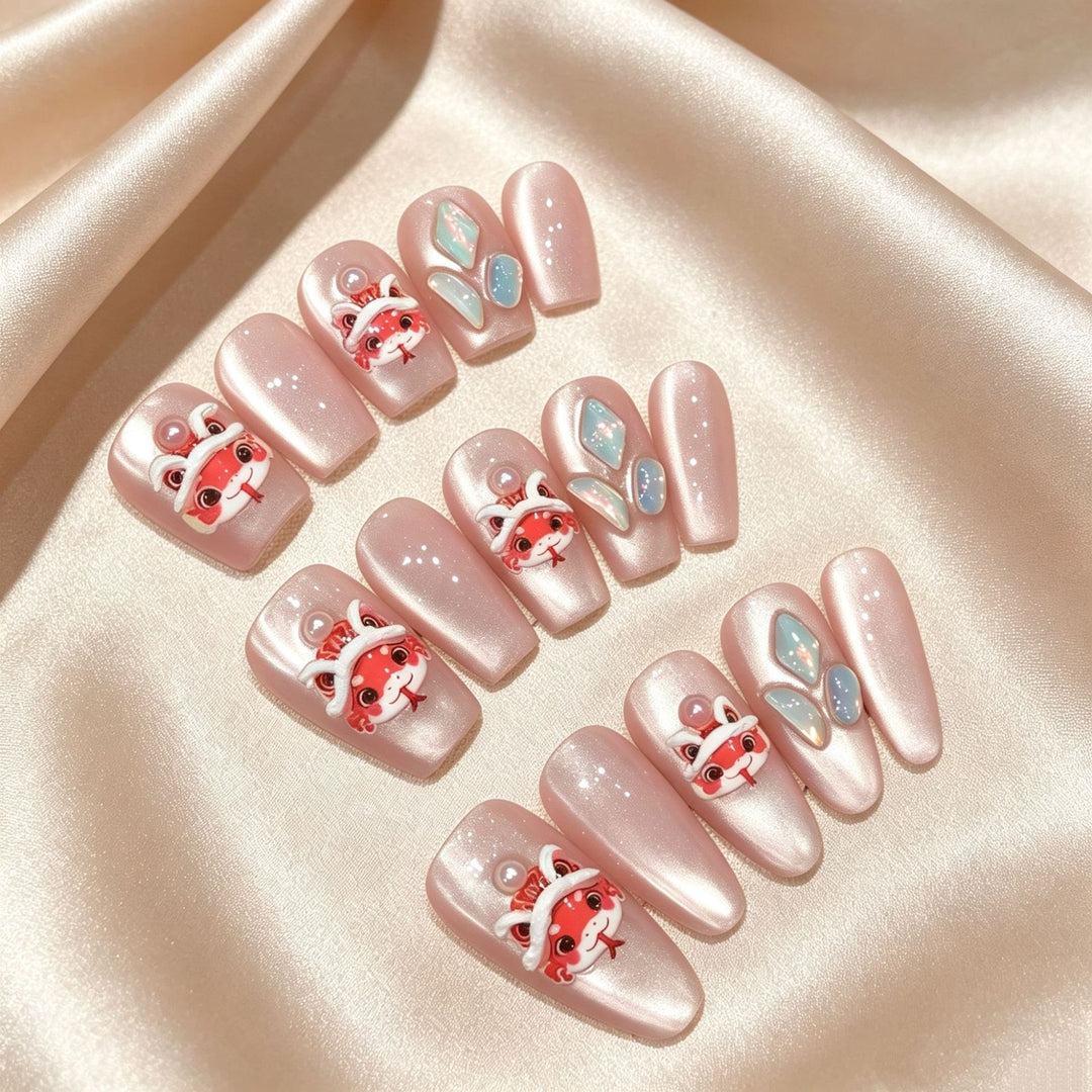 Decorative Press-On Nail Art Set with Elegant Floral Designs