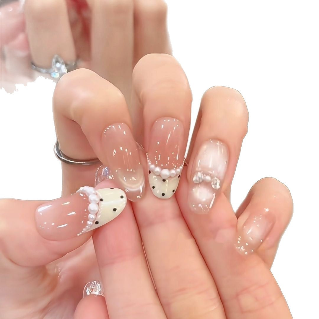 Artistic Pearl-Embellished Press-On Nail Extensions Stornfield