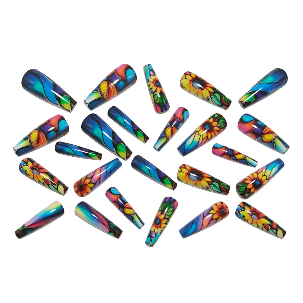 Artificial nails with colorful sunflower design Stornfield