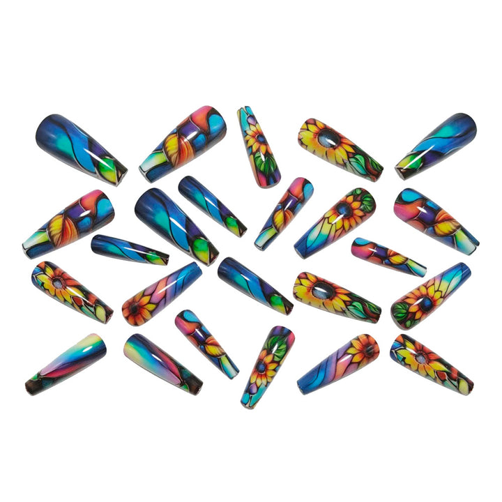 Artificial nails with colorful sunflower design Stornfield
