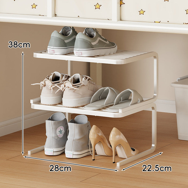 Compact Low-Profile Two-Tier Powder-Coated Metal Shoe Organizer