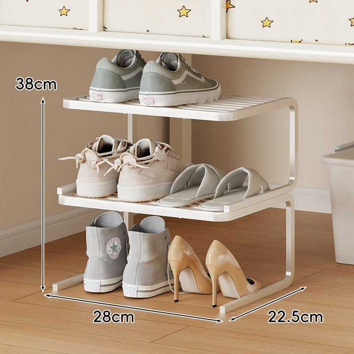 Compact Low-Profile Two-Tier Powder-Coated Metal Shoe Organizer