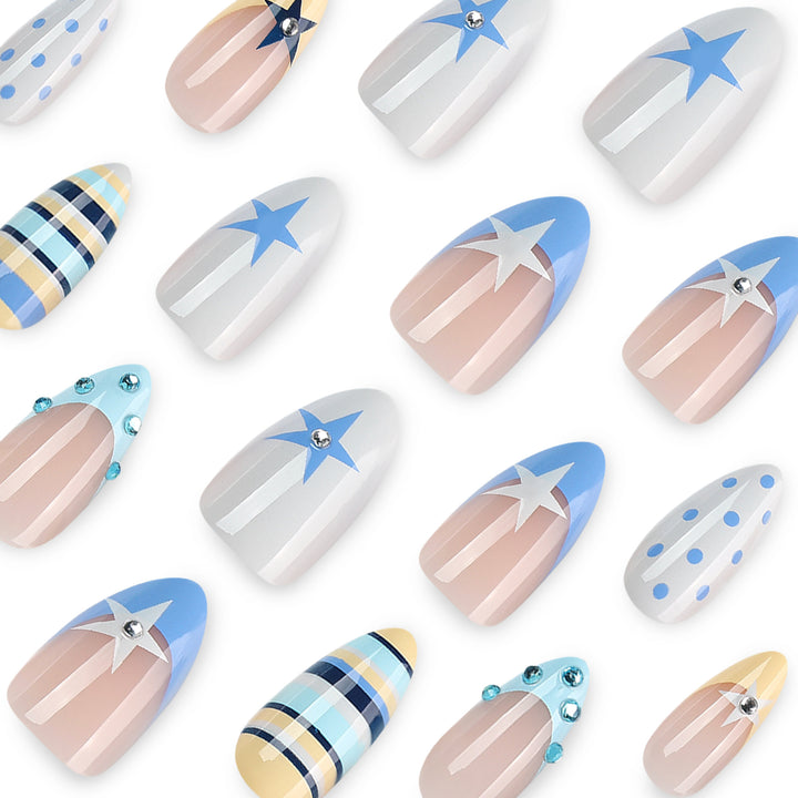Artful stiletto nails with maritime designs Stornfield