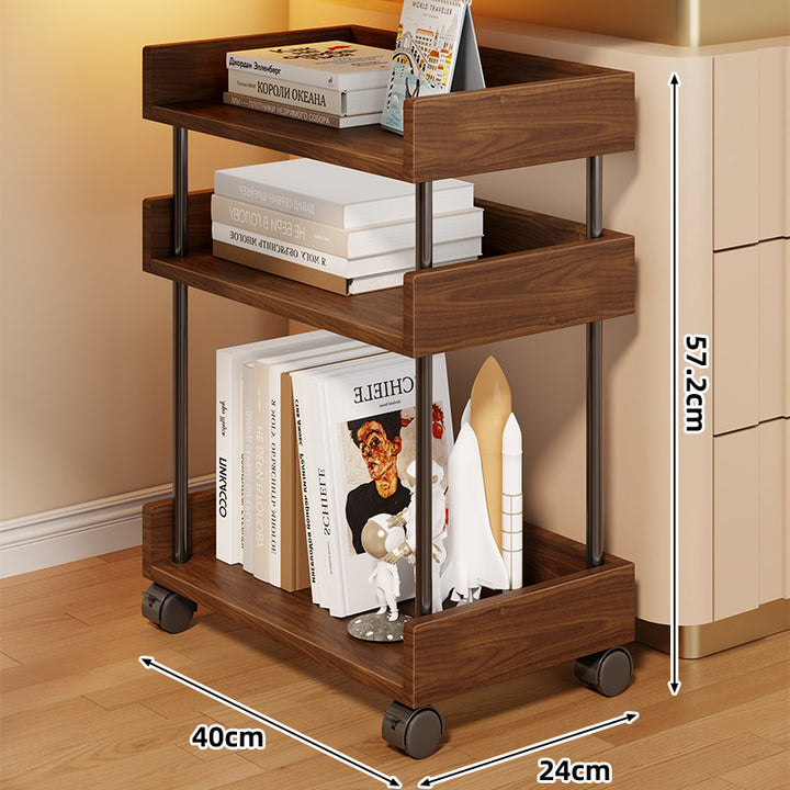 Stacked Mobile Rolling Storage Cart Bookshelf with Protective Raised Edges and Locking Casters