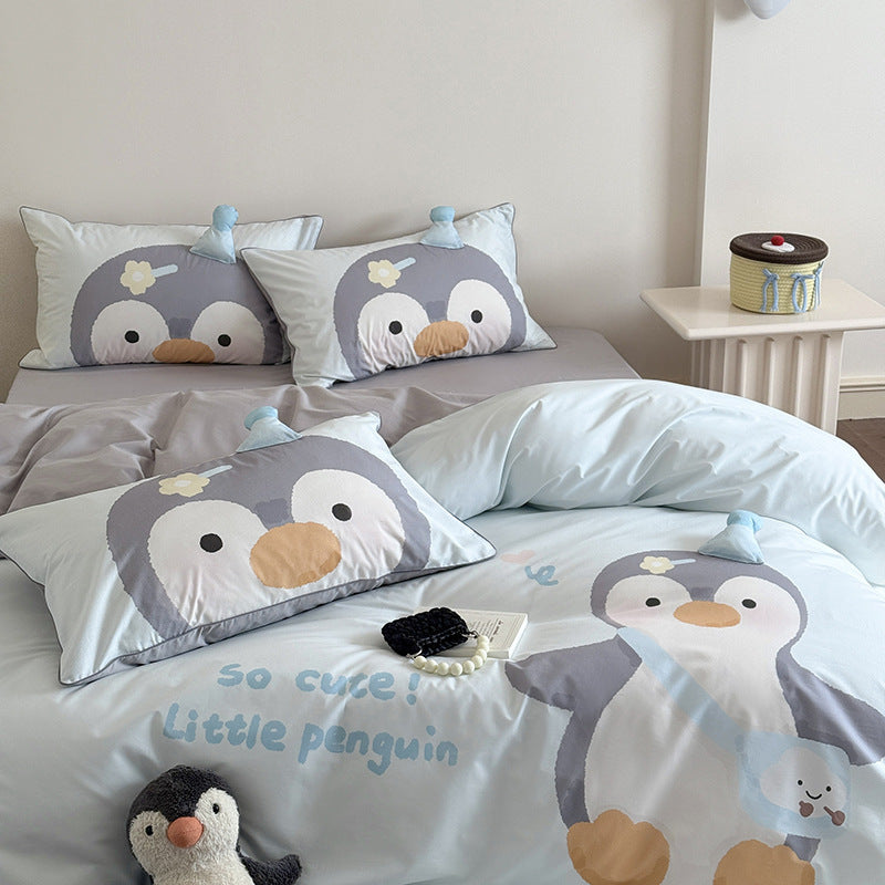Children's Cartoon Bear Eggplant-Themed Duvet Cover Bedding Set with Pillowcases