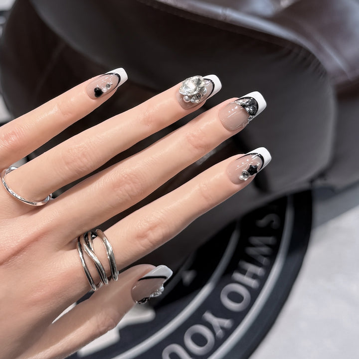 Decorative Press-On Nails with Elegant Gemstone Accents Stornfield