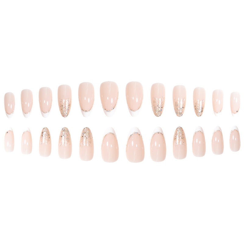 Elegant Stiletto Press-On Nail Set with Glitter and French Tip Stornfield