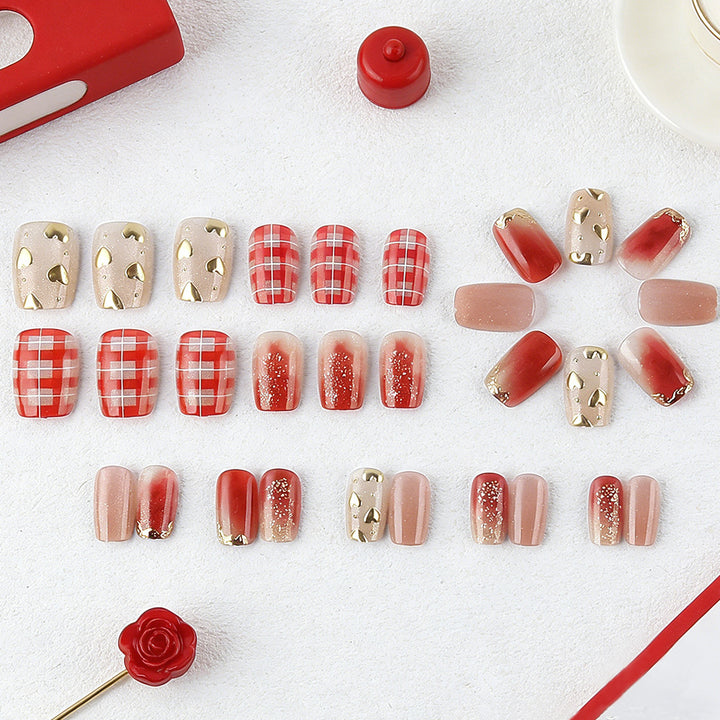 Artistic Heart-Embellished Press-On Nails Stornfield