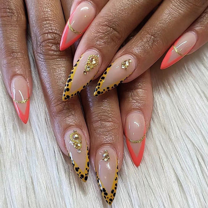 Artful nail extensions with an elegant leaf pattern Stornfield