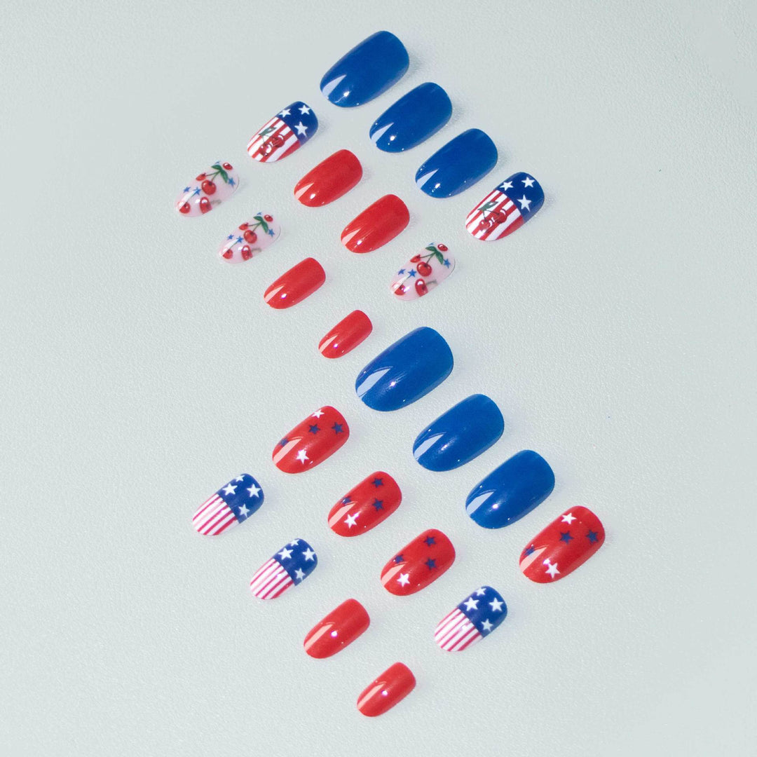 Patriotic Cherry-Themed Nail Art Set