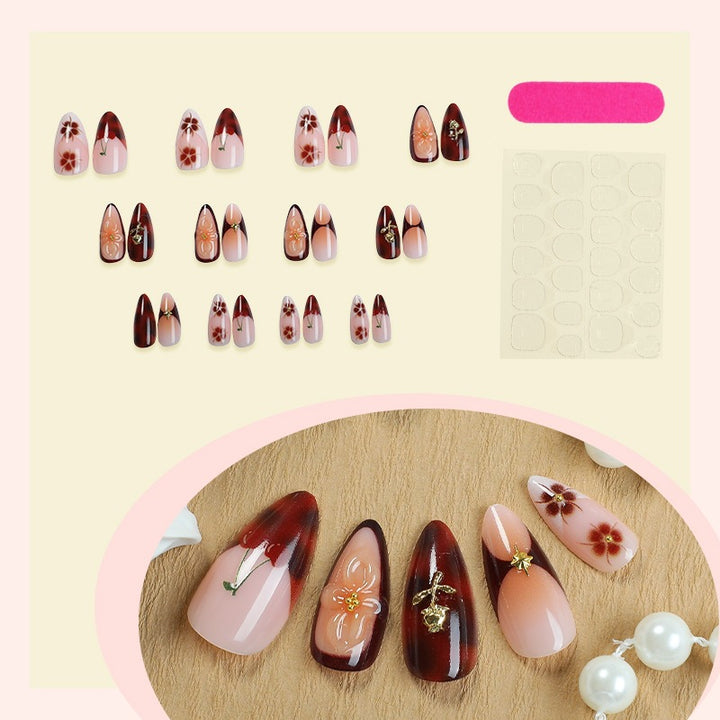 Artificial Nail Set with Floral Motifs and Glitter Details Stornfield