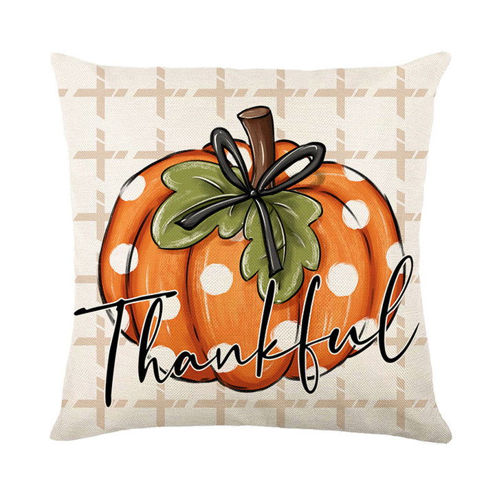 Decorative Throw Pillow Autumn Pumpkin Illustration with Thankful Script