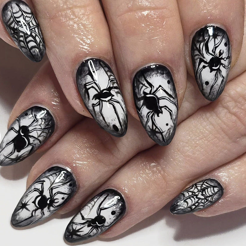 Gothic Spider-Themed Press-On Nail Art