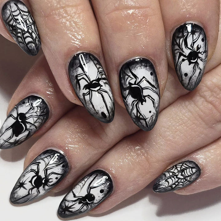 Gothic Spider-Themed Press-On Nail Art