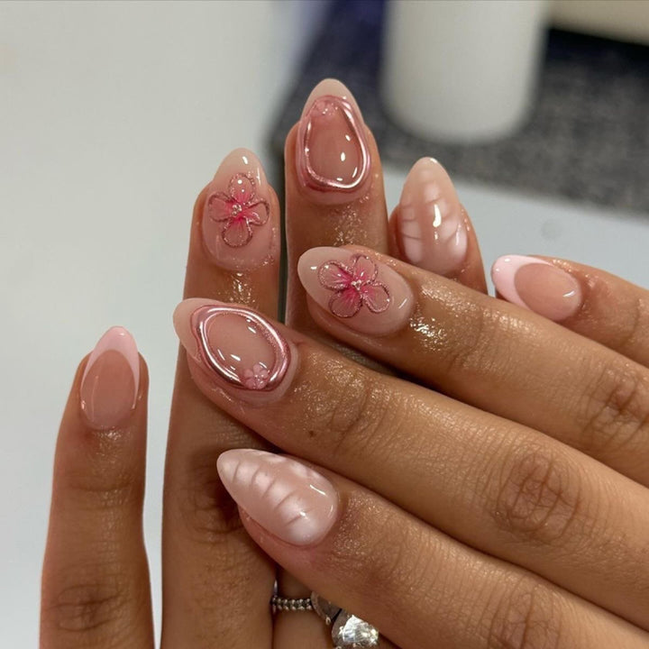 Artistic acrylic nails with floral design Stornfield