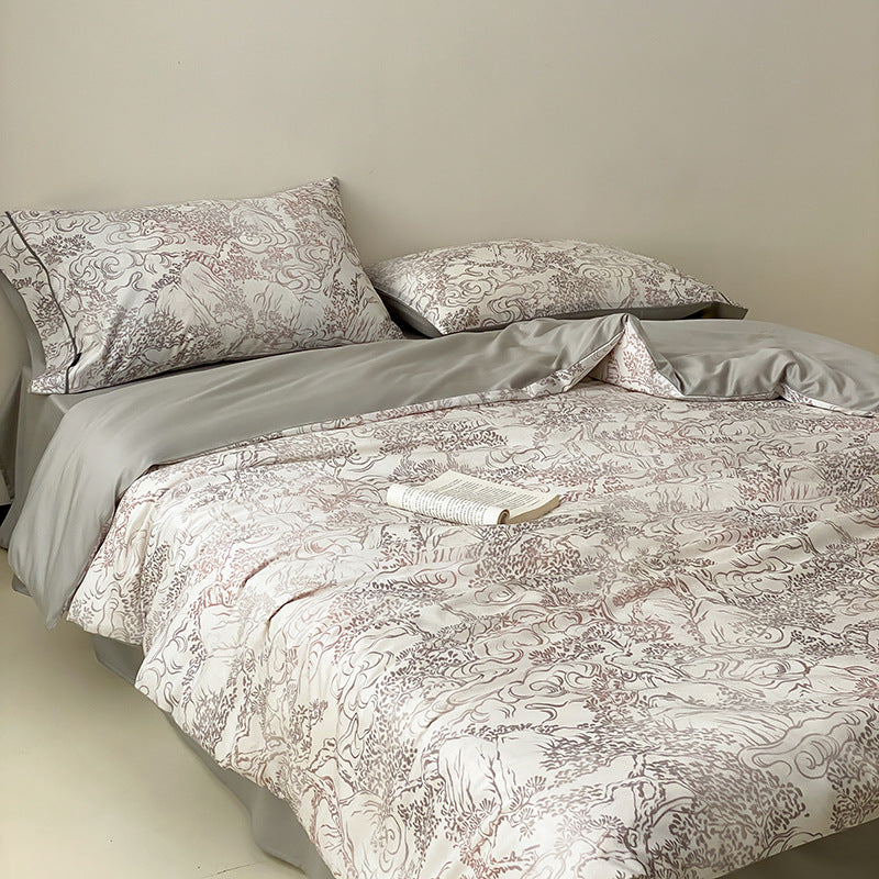 Reversible Sateen-Feel Jacquard Duvet Cover Set with Oxford Shams