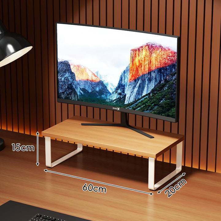 Compact Wooden-Top Monitor Riser Stand with Metal Frame and Under-Shelf Storage