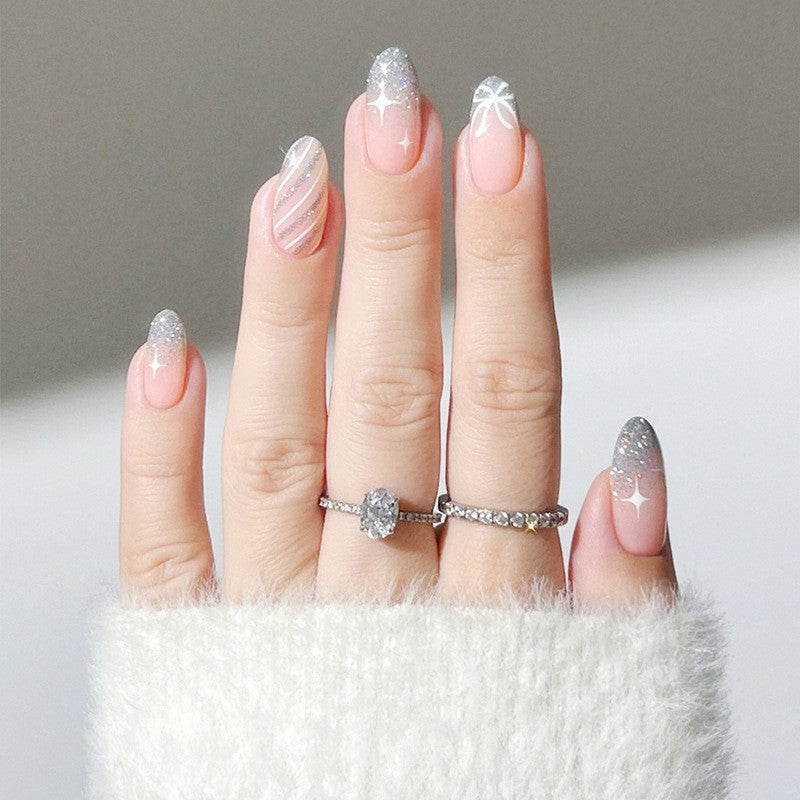 Decorative Press-On Nail Set with Glitter and Striped Design Stornfield