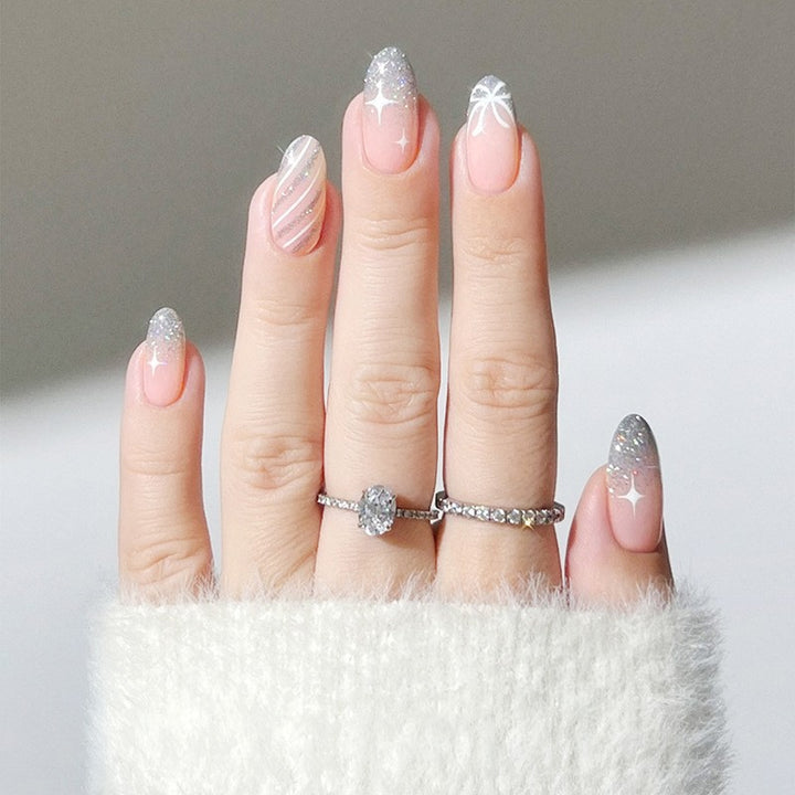 Decorative Press-On Nail Set with Glitter and Striped Design Stornfield
