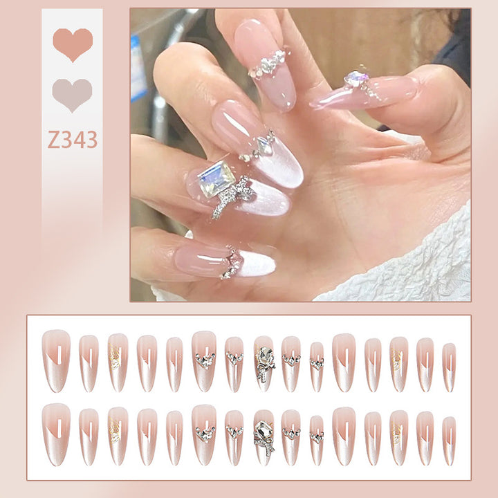 Artificial nail set with elegant crystal decorations and ombre effect Stornfield