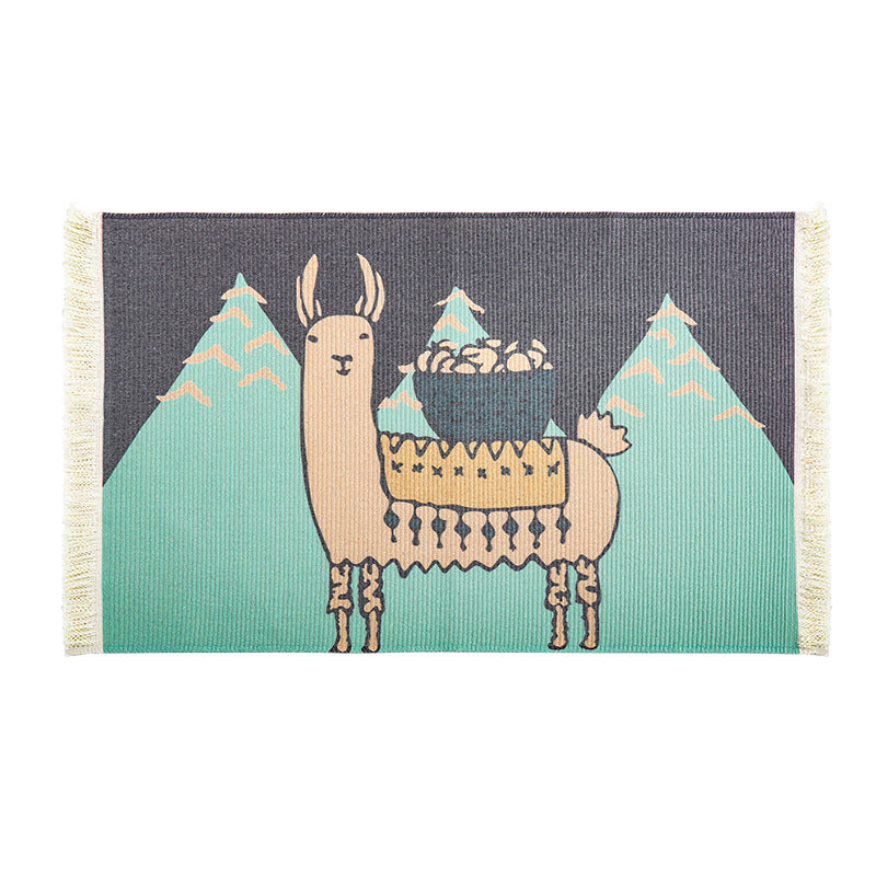 Flat-woven runner rug in ethnic stripe design with hand-fringed edge