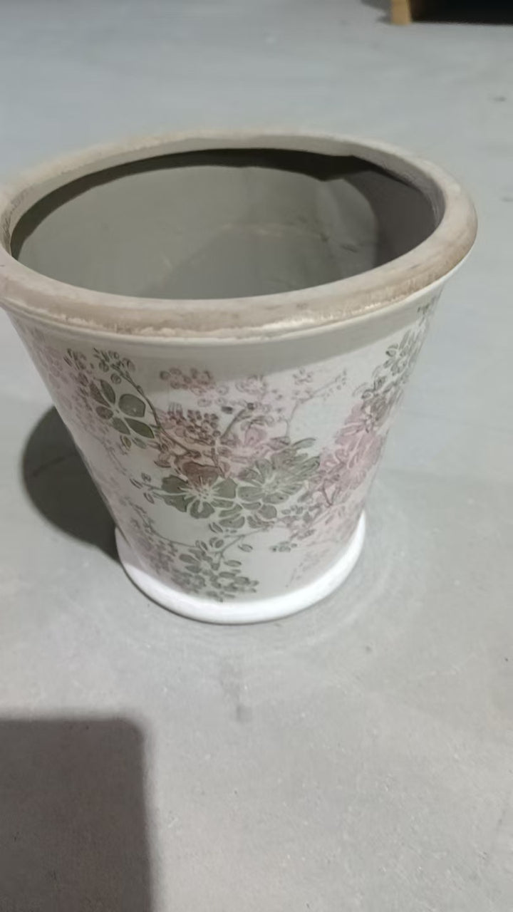 Decorative ceramic flower pot with floral design Stornfield