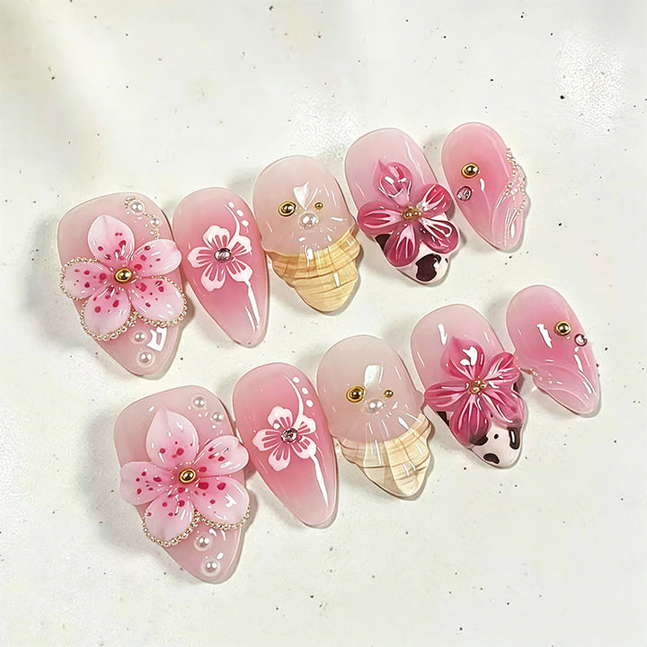 Luxurious artificial nails with floral decorations Stornfield