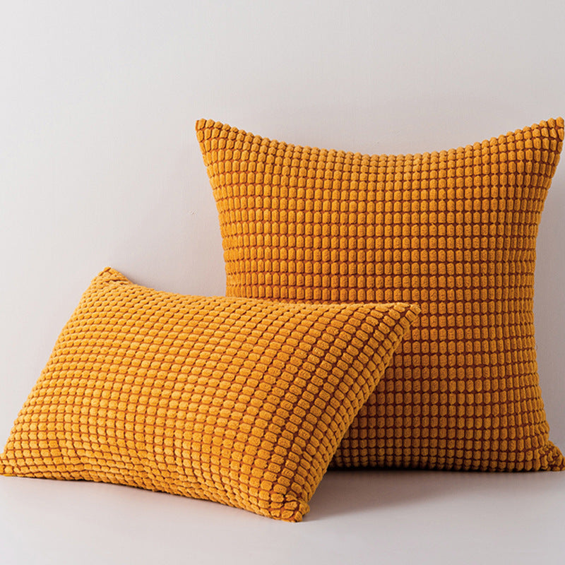 Plush Waffle-Grid Chenille Sofa Accent Pillow Duo with Removable Zip Covers