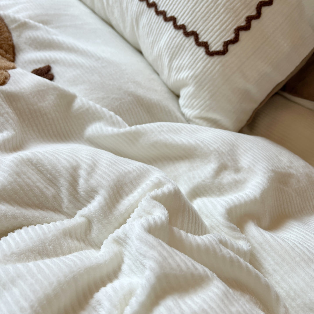 Plush Quilted Teddy Appliqué Reversible Comforter Set with Embroidered Pillow Shams