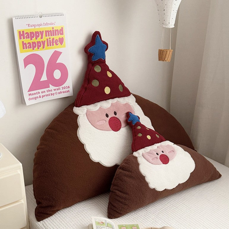 Christmas cuddle pillow in Santa face with soft plush cover and appliqués