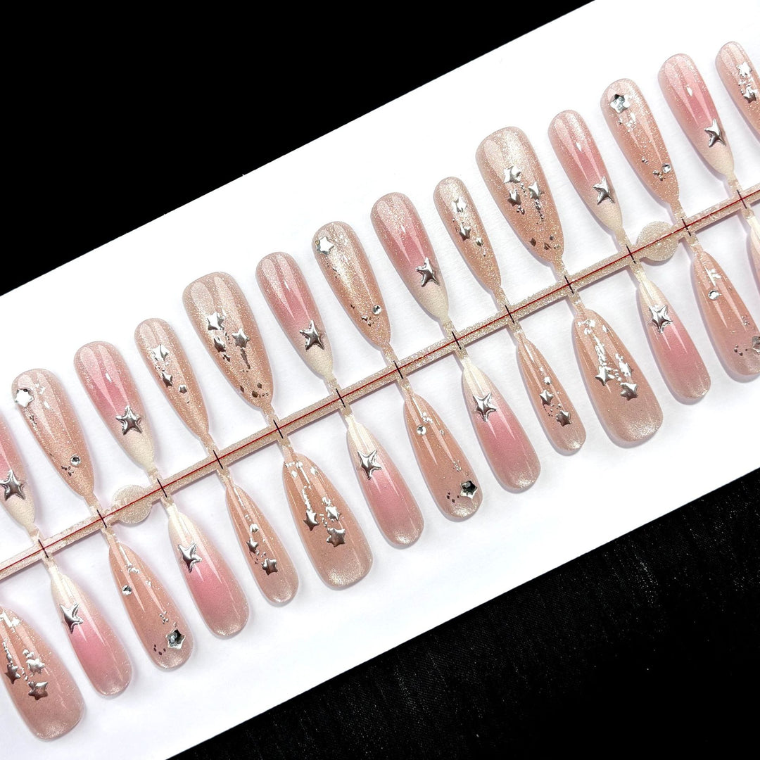 Premium Press-On Nail Art Set with Star Accents and Ombre Finish