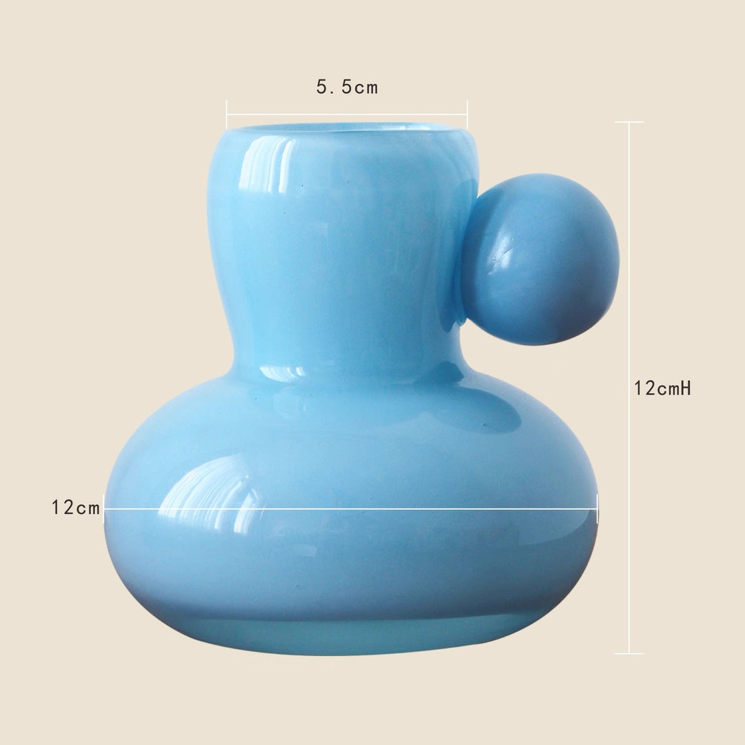 Glossy Ceramic Sculptural Bulb Vase with Side Orb Handle and Narrow Neck Stornfield