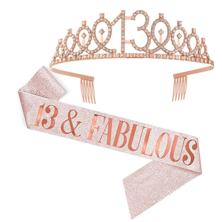 Girl Glittering Birthday Crown and Sash Set Stornfield