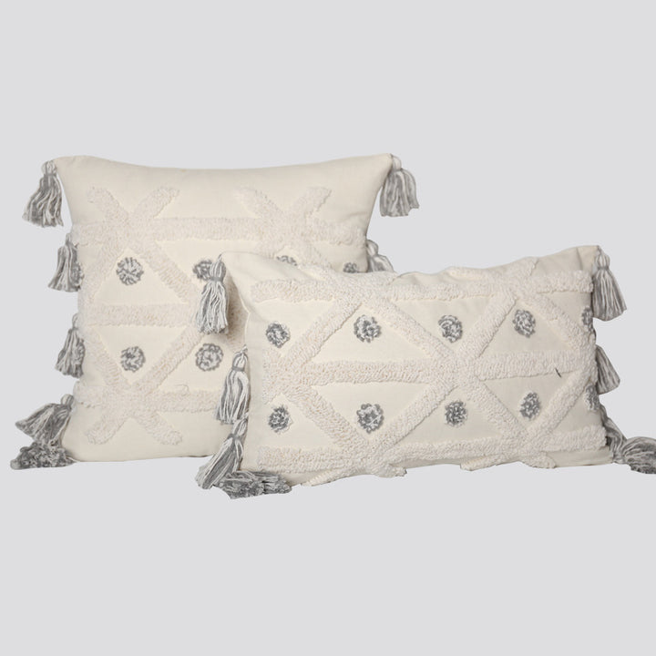 Decorative Tassel Embroidered Lumbar and Square Pillow Set